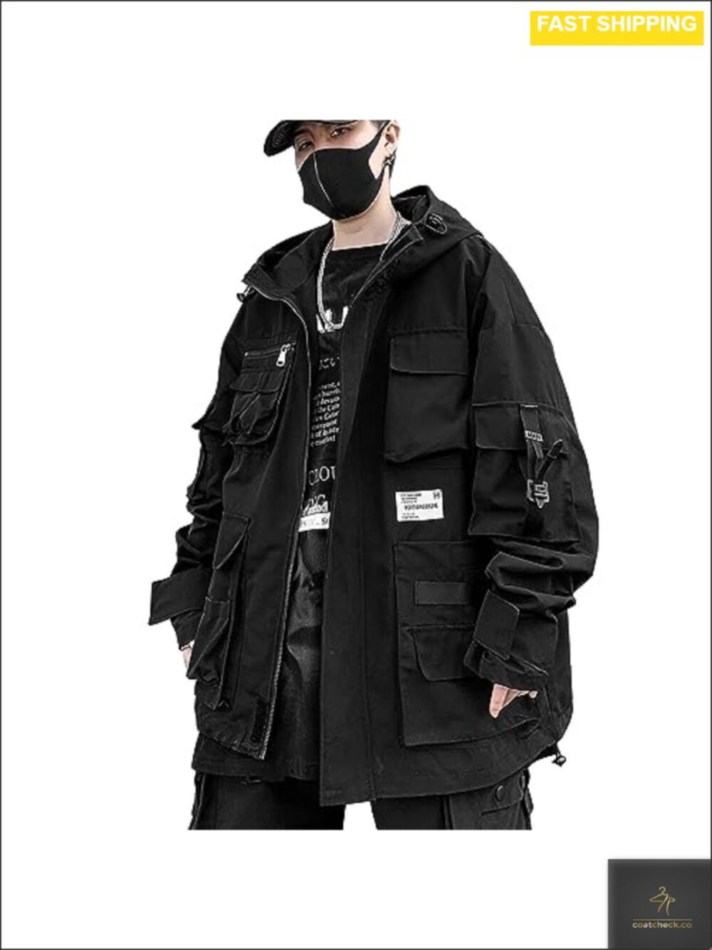 XYXIONGMAO Men's Gothic Tactical Techwear Zip Hooded Windbreaker Jacket